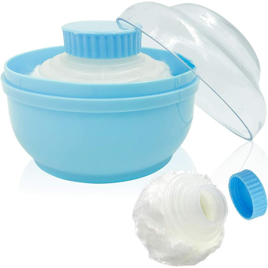 Bath Powder Case, 3.5 Inch Large Fluffy After Bath Powder Case, Baby Face/Body Powder Case, Makeup Talcum Powder Case with Hand Rest (Blue)