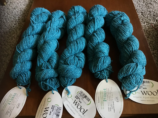 Five Beautiful Organic Jewel Teal Wool/Cotton Handmade Yarn Skeins