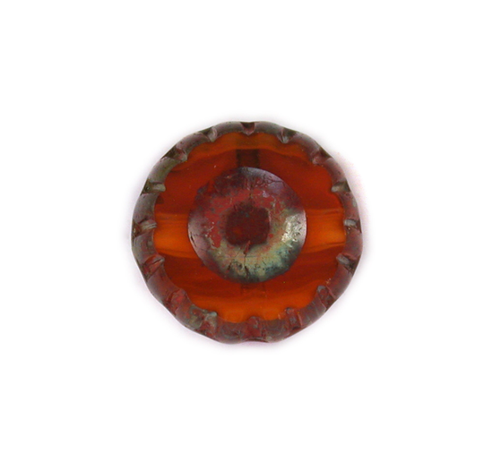 Red Transparent Orange Opaque with Brown Picasso Medium 12mm Wheel Bead. Set Of 6 Or 12