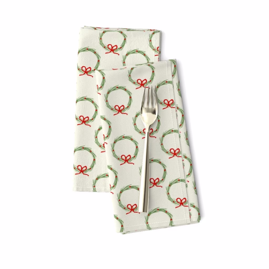 Wreaths Dinner Napkins | Set Of 2 - Christmas Wreath By Kathrinlegg Home Decor Seasonal Garden Xmas Cloth Spoonflower
