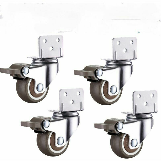 Deckon - Set of 4 Swivel Castors for Furniture and Planters with Brake - Sky Blue Mounting Plate