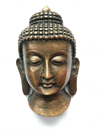 Antique Enlightened Brass Buddha Head Statue Wall Hanging| Handcrafted| Buddhism Meditation Yoga