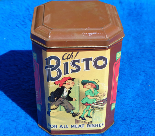 1940S 1950S Ww2 Vintage Mid Century Retro Advertisement Brown Red Yellow Bisto Gravy Cooking Tin Bin Storage Organization Home Living Decor