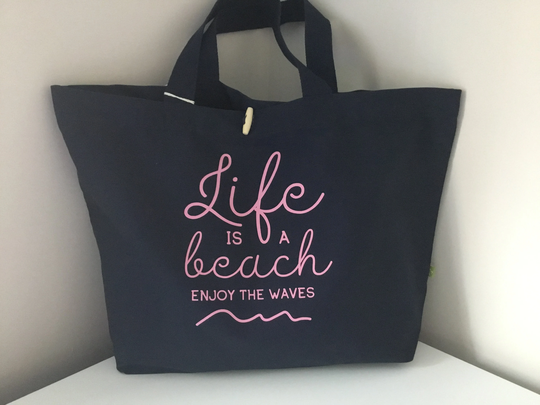 Beach Bag, Xl Organic Cotton Canvas Shopper, Personalised Bag