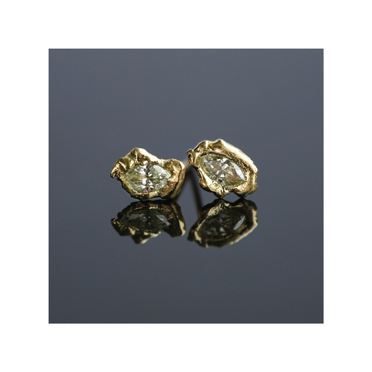 18Ct Gold Organic Studs, Yellow Diamond Earrings, Yellow Studs, Raw Gold Earrings, 18Ct & Studs, Organic Earrings
