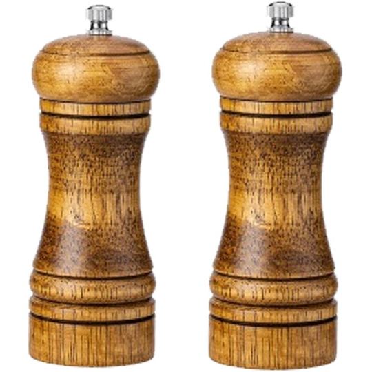 Fvbjd - Salt and Pepper Grinder Mill Spice Shaker Solid Wood with Adjustable Ceramic Grinder Kit 2pcs 5 inch color box