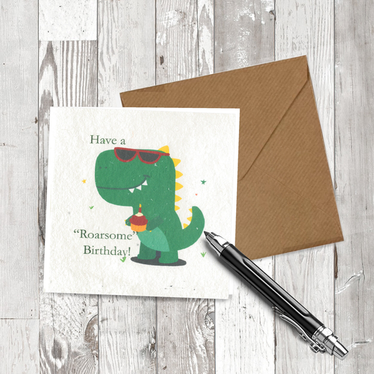 Plantable, Seeded Dinosaur Kids Birthday Card, Recycled Personalisation Available