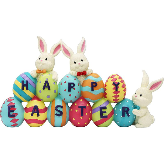 Readcly - Happy Easter Table Decoration Easter Bunny and Egg Figurine Centerpiece Decoration for the Easter Season.