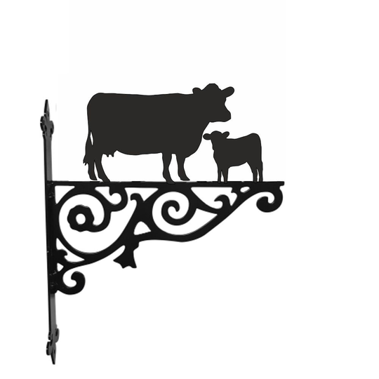 Cow & Calf Ornamental Hanging Bracket - Contemporary Basket Wall Mounted Decorative Garden Black