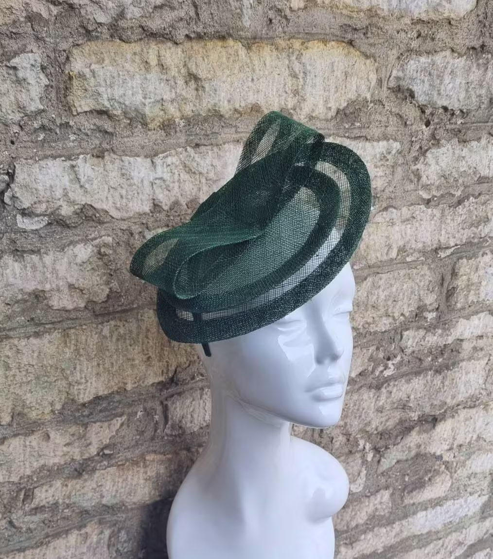 Dark Green Wedding Hat Fascinator On Headband Small Forest Races Tea Party