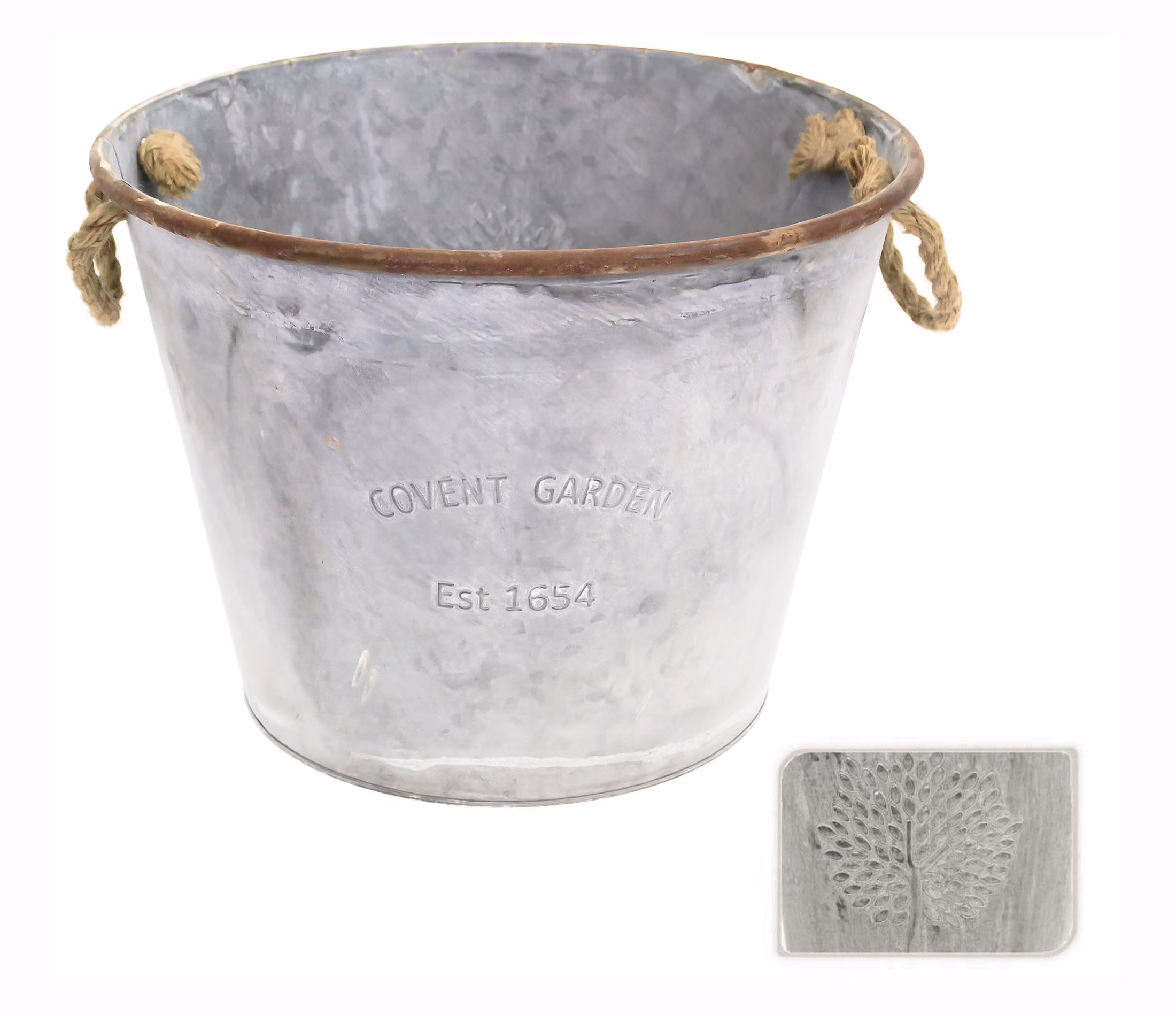 Retro Covent Garden Mulberry Tree Round 38cm Galvanised Zinc Metal Tin Plant Flower Planter Pot