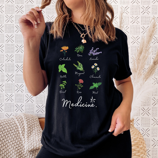 Plant Medicine Herbs T Shirt Good Witch Shamanic Lavender Rose Flowers Herb Garden