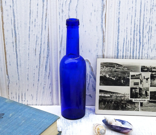 Antique Cobalt Blue Medicine Bottle, Wood Brothers. Vintage Apothecary Antique Chemist Victorian Long Necked Bottle