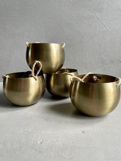 Vintage Gold Metal Pots | Lovely Design No Drainage Hole Planter With Thread Projects & Crafts Hanging Pot Cover Handmade