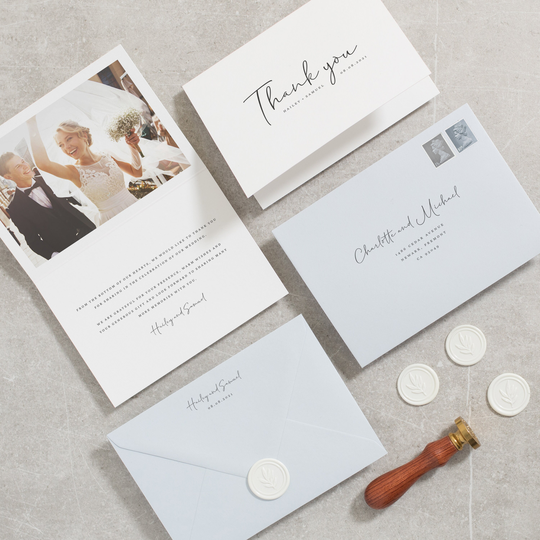 Wedding Thank You Cards With Photo, Folded Cards, Simple Card, Light Dusky Powder Blue