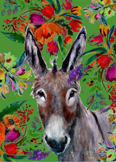 Lucy The Donkey Tea Towel Green Linen Union Animal Made in UK Country Farmhouse Modern Cottage Equestrian Decor Christmas Pony Gift Her Fast