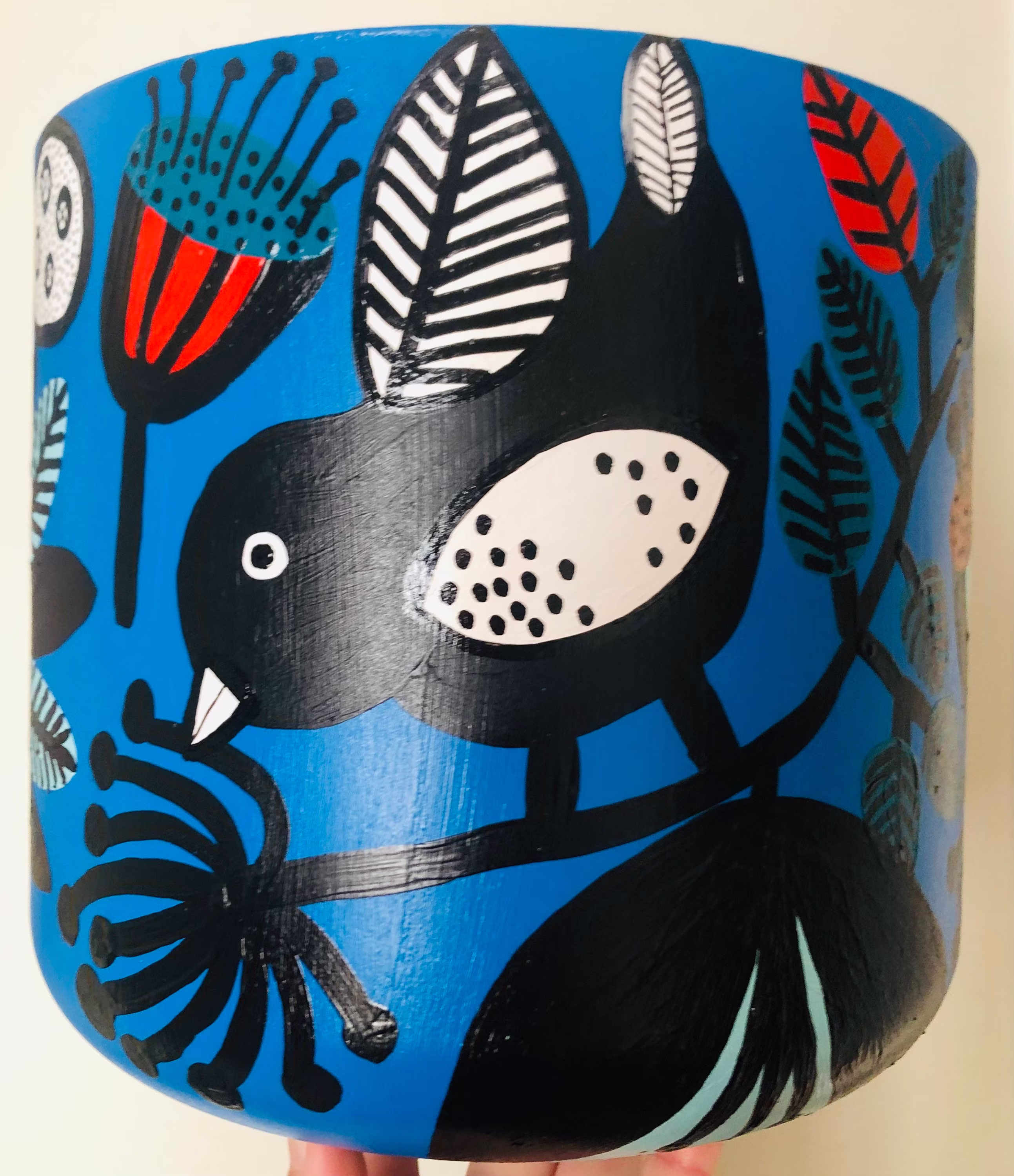 The Songbirds Of Salzburg Hand Painted Pot Planter | Lightweight Plastic Bucket 20cm Tall 22cm Diam