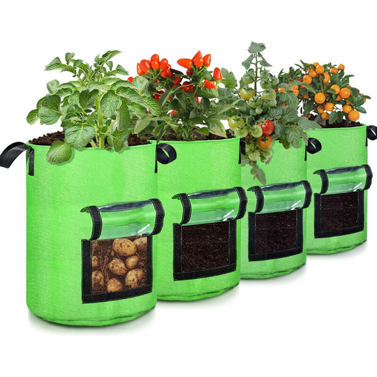 10 Gallon Potato Grow Bags, 4 Pack, Two-sides Velcro Window Garden Planting Bag with Durable Handle, Thickened Nonwoven Fabric Pots Vegetable Grow