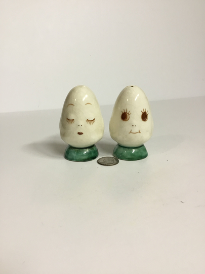 Eggs With Faces Salt & Pepper Shakers, Ceramic, Japan, 1960's