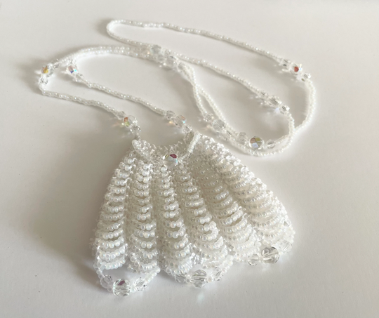 Beaded White Amulet Bag Necklace