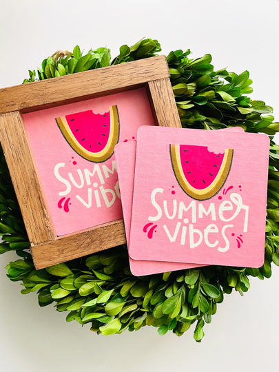 Watermelon Summer Vibes Tile, Interchangeable Decor Sign, Tiered Tray, Seasonal Home Decor, Summertime Watermelon Sign