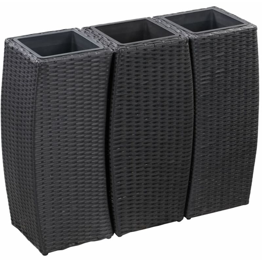 Topdeal - Garden Raised Beds 3 pcs Poly Rattan Black FF46939_UK