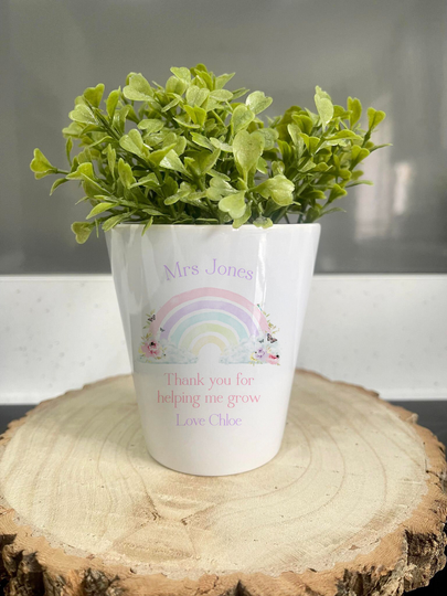 Teacher Flower Pot, Gift For Teacher, End Of Term, Pastel Rainbow Pot