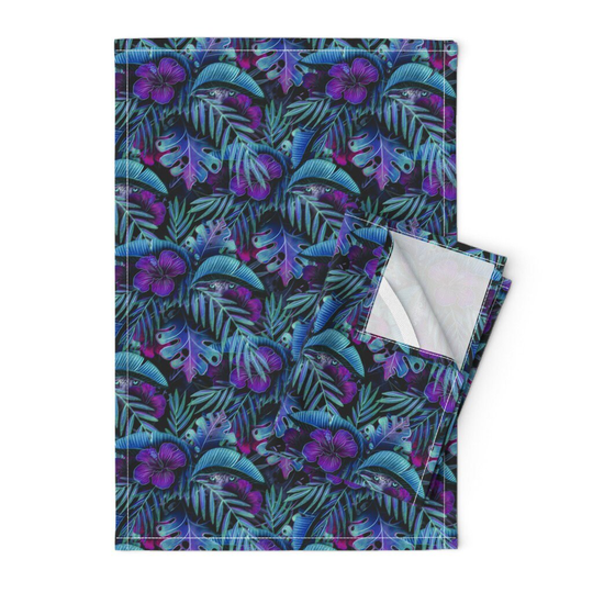 Violet Jungle Tea Towels | Set Of 2 - Glow By Ashleyinthestars Floral Nature Wallpaper Moody Linen Cotton Spoonflower