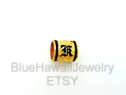 8mm Wide Hawaiian Oval Black Border Tube Hawaii Floater Initial Letter Pendant 14K Gold Custom Made To Order