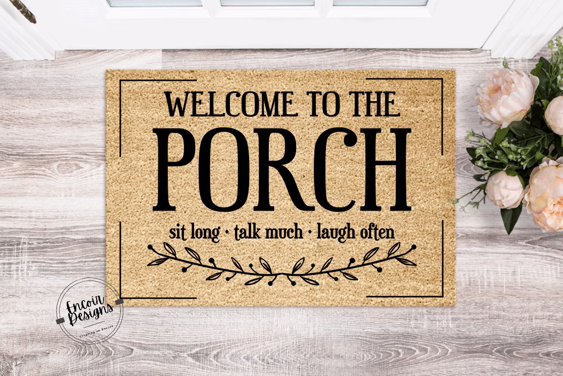 Welcome To Our Porch | Perfect Outdoor Rug To Dress Up Your Patio Housewarming Gift New Homeowner Seasonal Summer Doormat