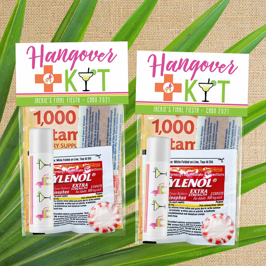 Hangover Recovery Kits For Final Fiesta Bachelorette Party, Mexico Survival Bags Birthday Trip, Custom Bulk Party Favor Emergency