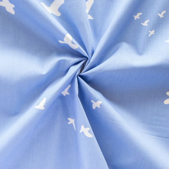 Birch Organic Cotton Fabric, Flight Cornflower Poplin From The Basics Reboot 2021 Collection, Quilting Bird Fabric