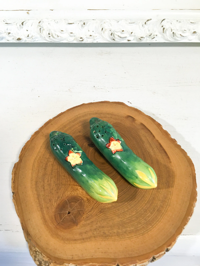Vintage Salt Pepper Shakers Cucumber Hinode Japan Retro Decor