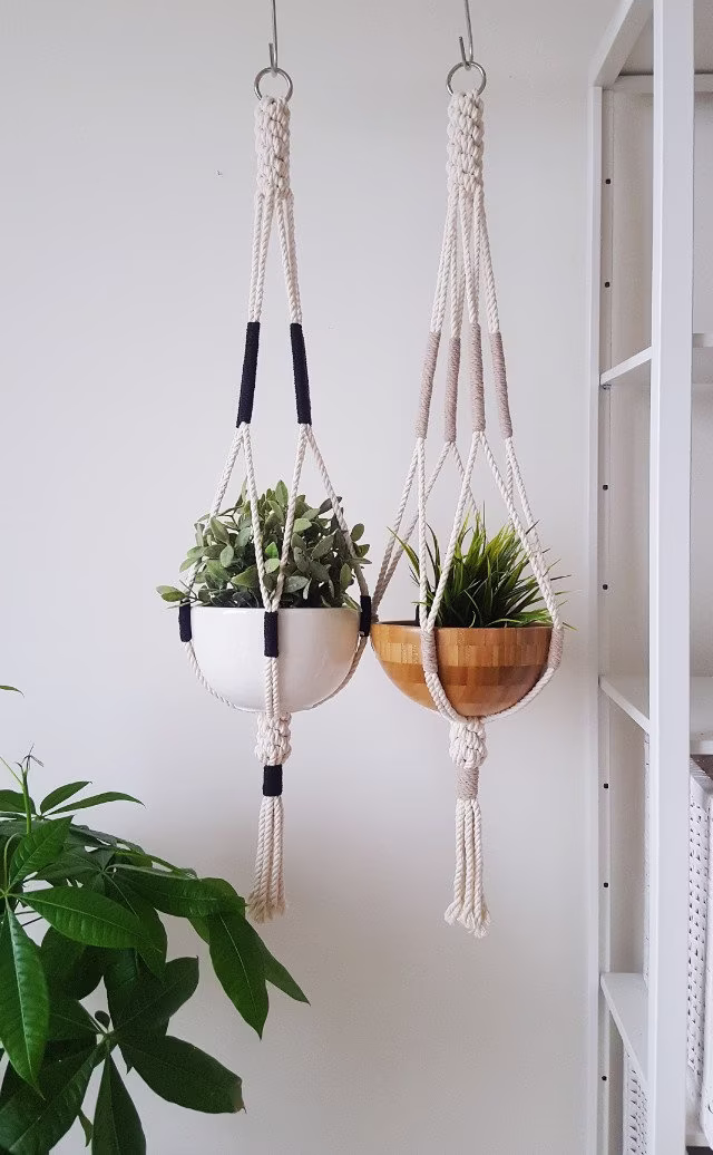 Macrame Plant Hanger, Hanging Planter, Color Block, Holder