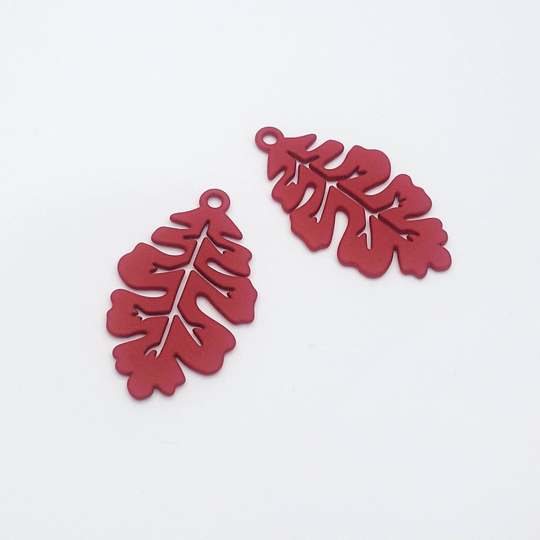 Scarlet Red Earring Charms, Leaf Pendants, Powder Coated Metal Charms For Jewellery Making, Making Supplies, 2 Pcs