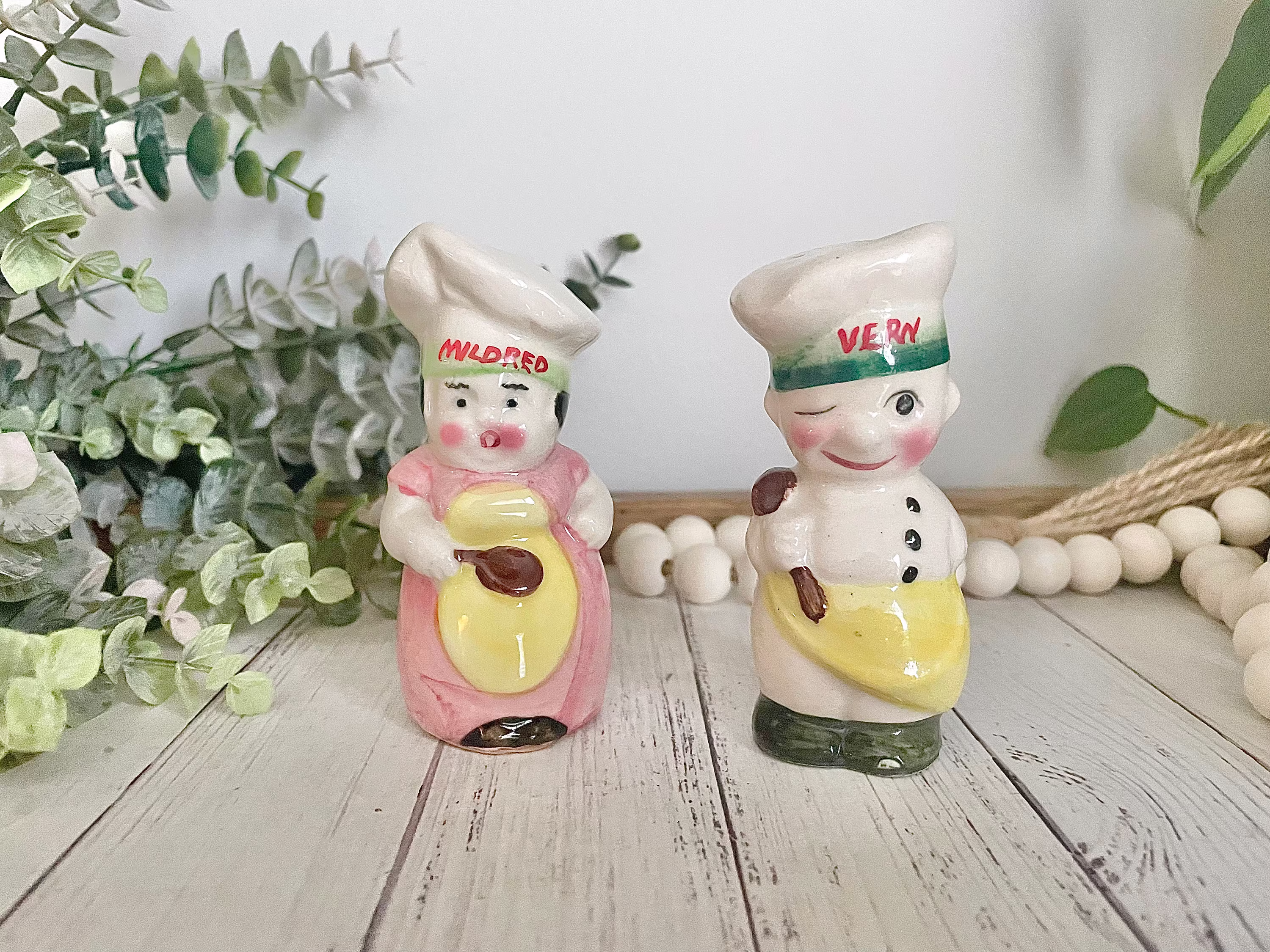 Vintage Baker Salt & Pepper Shakers | Hand-Painted Chefs Mildred & Vern Made in Japan