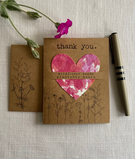 Wildflower Seed Card ~ Heart Tie Dye Greeting Watercolor Blank Inside Thank You