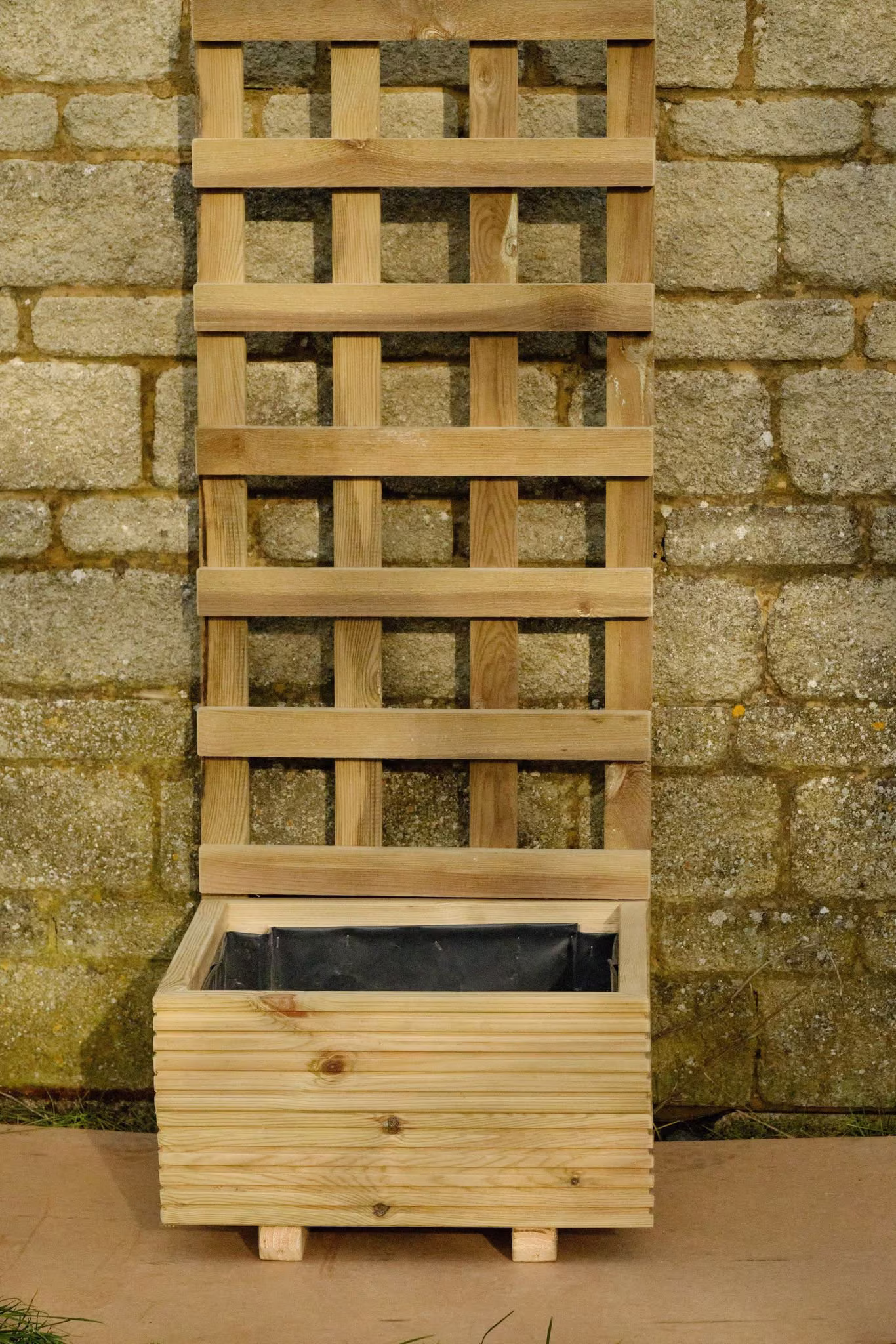 Decking 2 Rows Square With Trellis Wooden Planter/Garden Pot