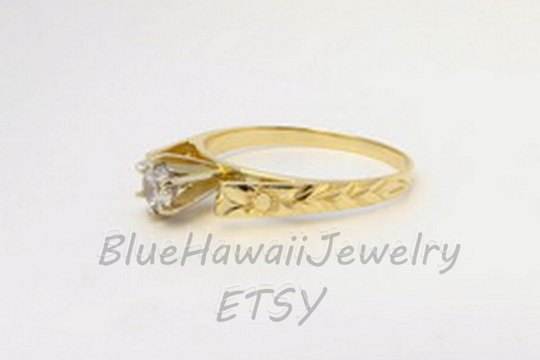 2mm Narrow Skinny Hawaiian Maile Lei French Mount Ring W Flowers 14Ky Gold W Cz in Prong Jewelry Made To Order