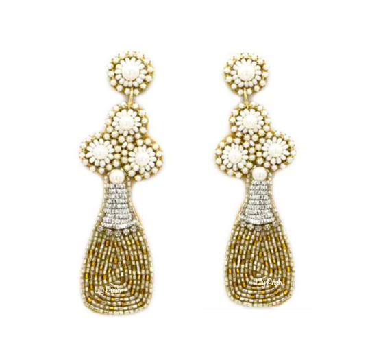 Champagne Earring, Seed Bead Statement Bottle Gift For Her, Wedding, Bridal Shower