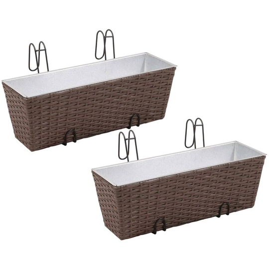 Topdeal - Balcony Trapezoid Rattan Planter Set 50 cm 2 pcs Brown VDTD26352