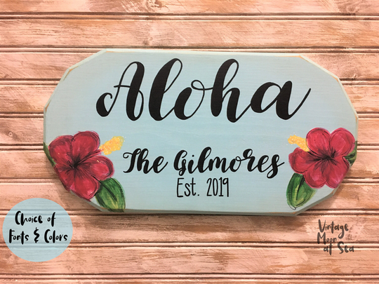 Aloha Hawaii Family Plaque | Tropical Wall Art Sign Gift For 16