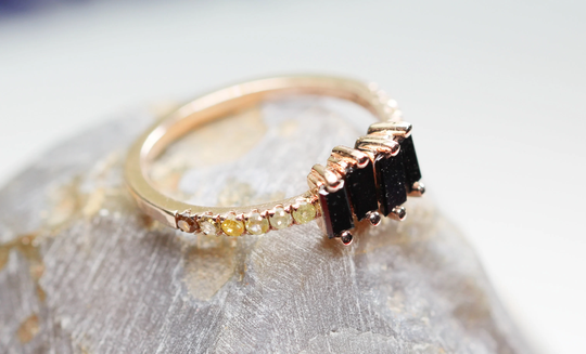 10K Salt & Pepper Diamond Ring| Pepper Engagement Baguette Diamond Salt Stackable Ring| Stacking Ring