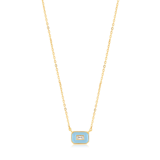 Powder Blue Enamel Emblem Gold Plated 925 Necklace, Gold