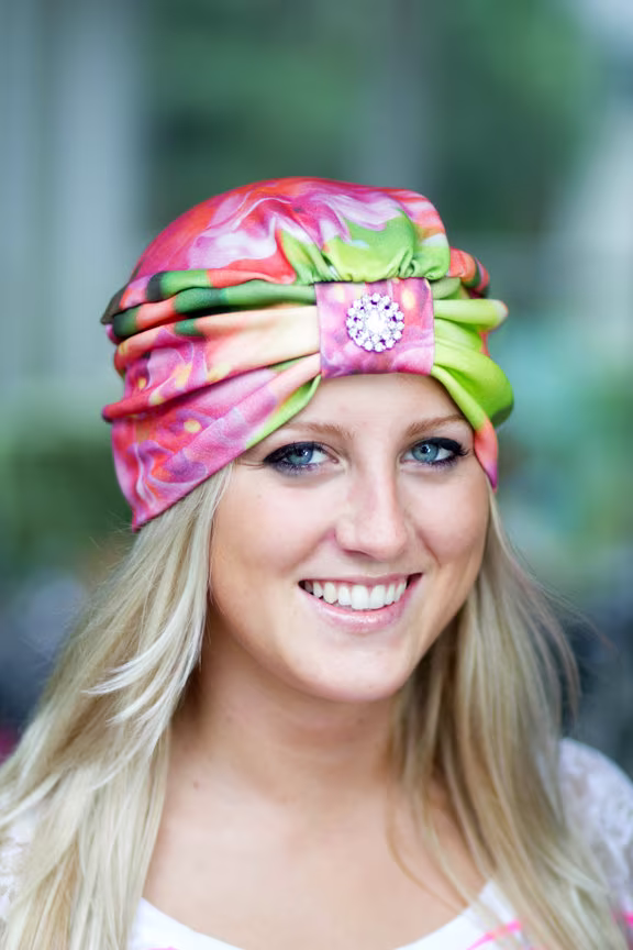 Turban Hat - Women's Organic Cotton Headwrap Tropical Fuchsia Floral Print Hair Wrap Wearable Art