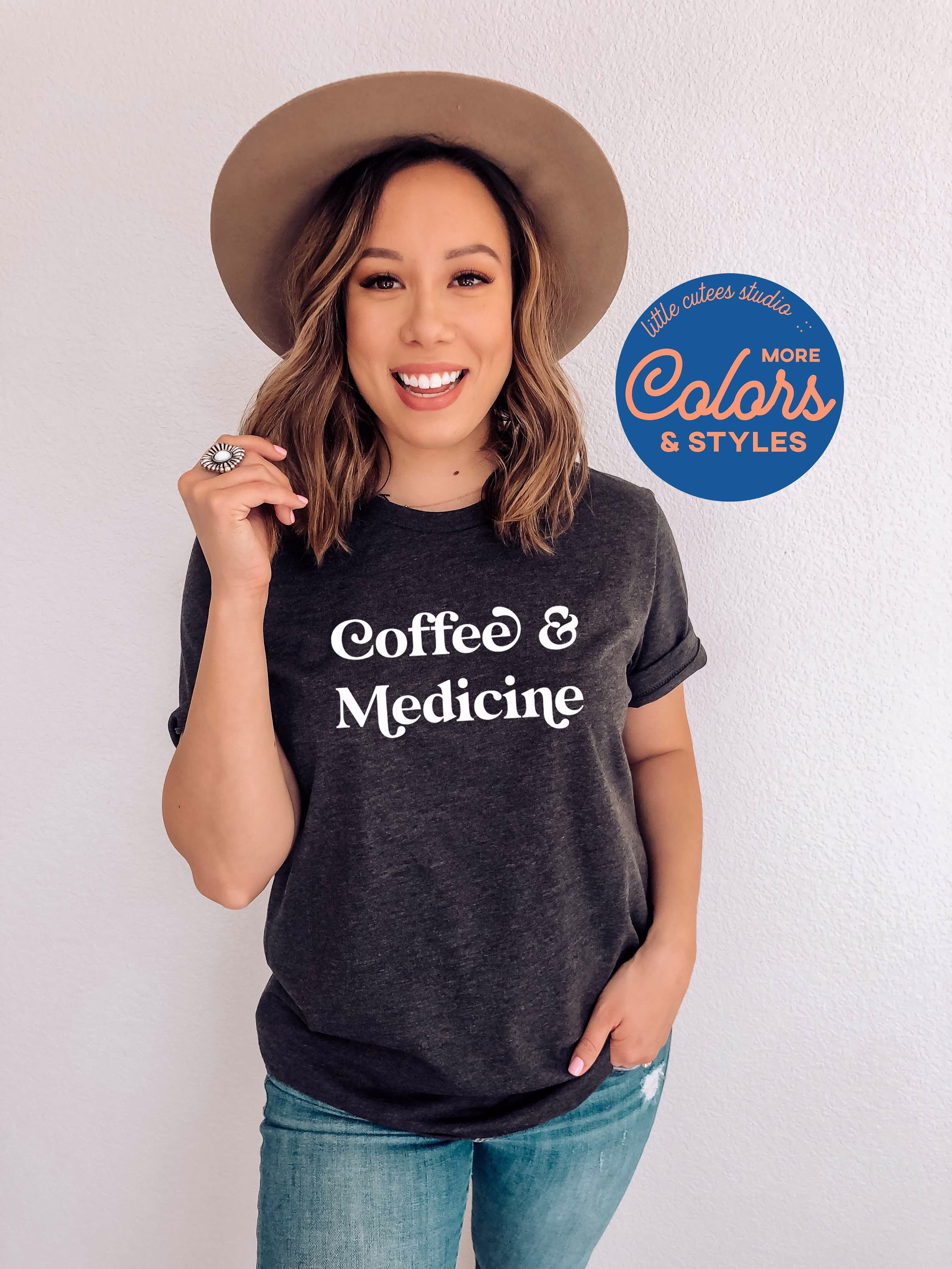 Coffee & Medicine Shirt | Graphic Tee Doctor Physician Sweatshirt Med School Student Gift Cute For Grad