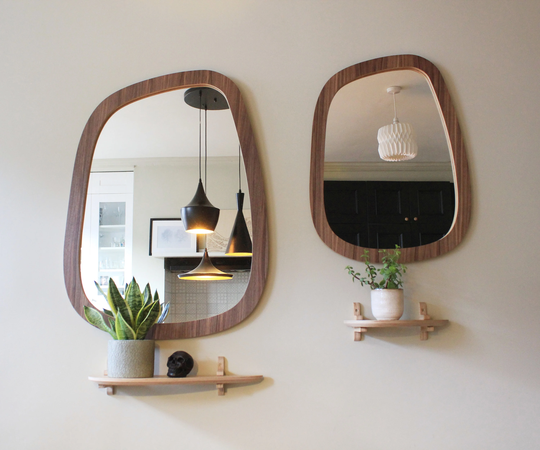 Made To Order - Wall Mirror Organic Shape Walnut Veneered Plywood Various Sizes