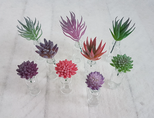 Artificial Succulents in Little Glass Bottles Faux Succulent Plants Small Vases Succulent Stems Favours Gifts Fake