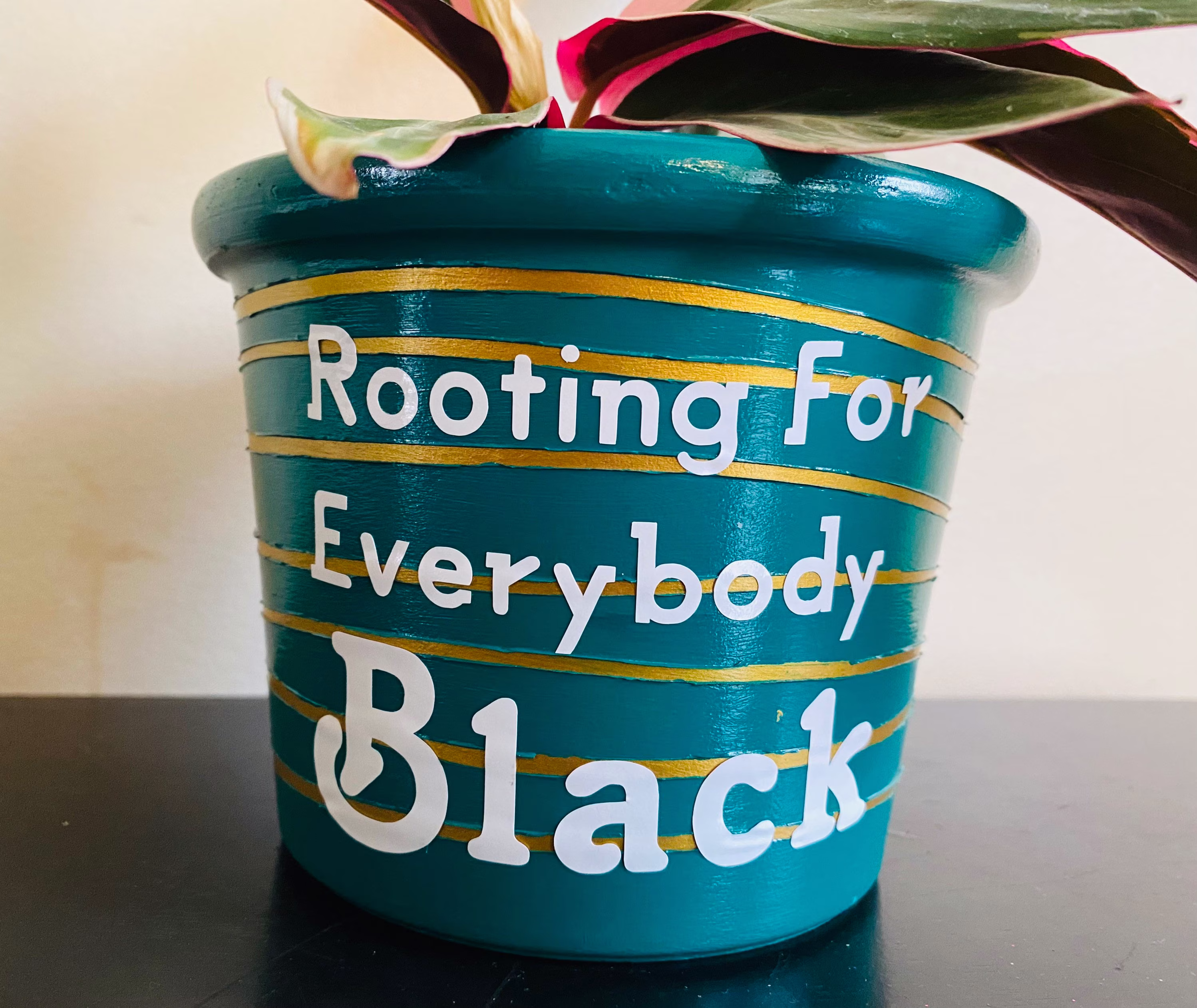 Rooting For Everybody Black Plant Pot - 5 Inch Planter With Drainage Hole, Made Clay Terra Cotta