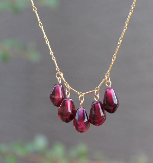 Glass Pomegranate Necklace With 5 Seeds - Handmade Murano Red Wine Lampwork Silver Or Gold Filled Chain Fertility Beauty Symbol